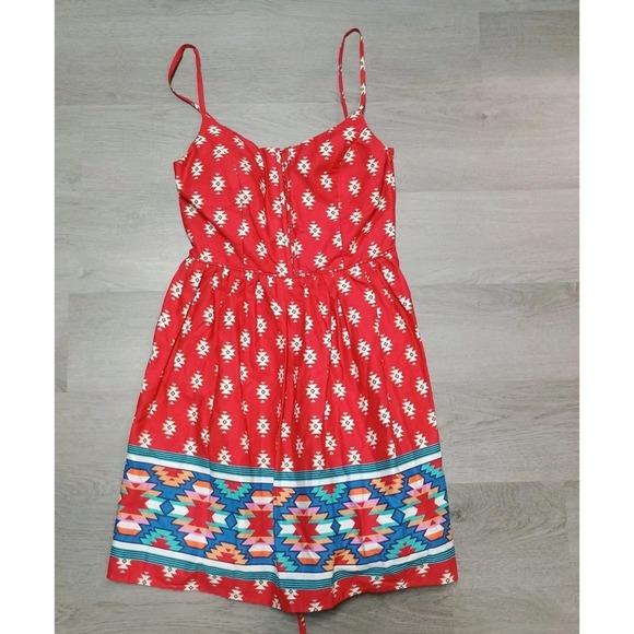 City Triangle Red Multi Color Aztec Western Fit Flare Size 9 Dress Knee length - Picture 1 of 10